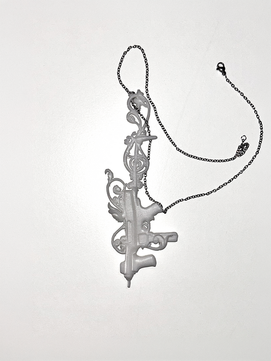 .:. (01) WHITE RESIN SUBMACHINE GUN PENDANT .:.